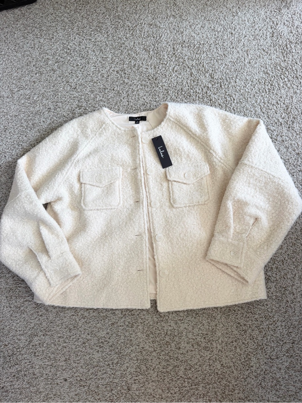 Lulu's Cream Teddy Bouclé Button Jacket